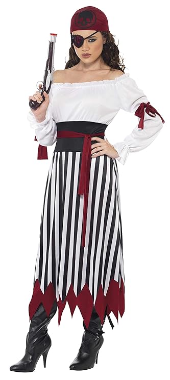 Piraten-Lady Kostüm Kleid mit Armbinden Gürtel und Kopftuch, Large