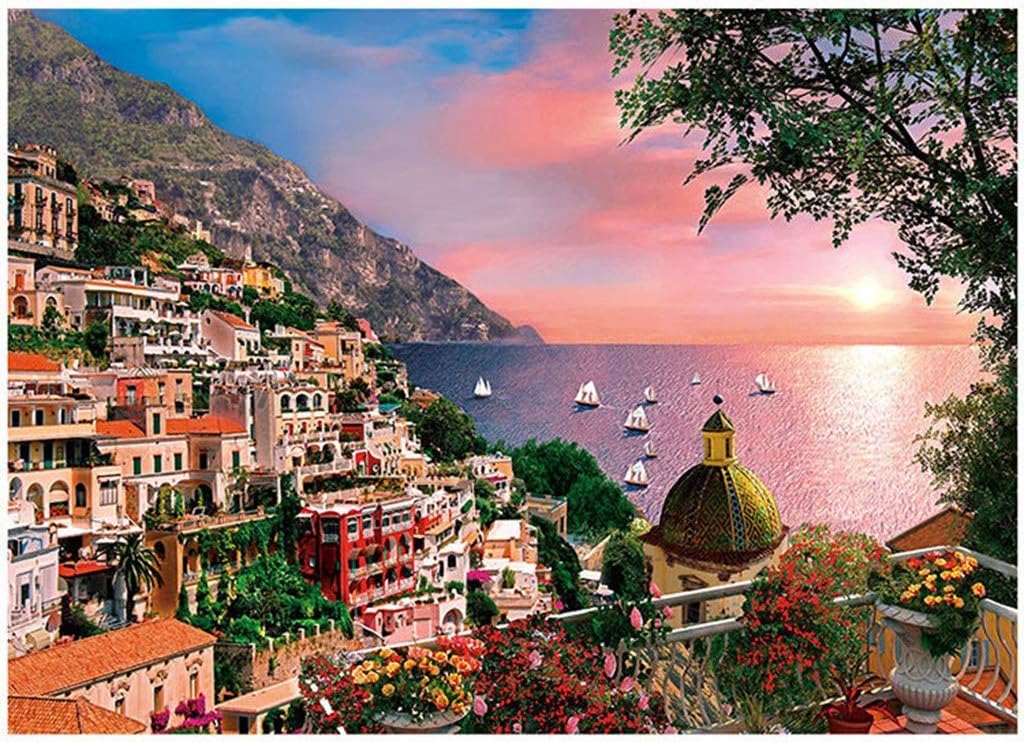 Cheapest Landscape Pattern Puzzle 1000 Piece Jigsaw Puzzle Kids Adult – Seaside Town- Jigsaw Puzzle- Large Puzzle Game Artwork for Teens-Hands-on Ability Development-Improved Thinking Ability
