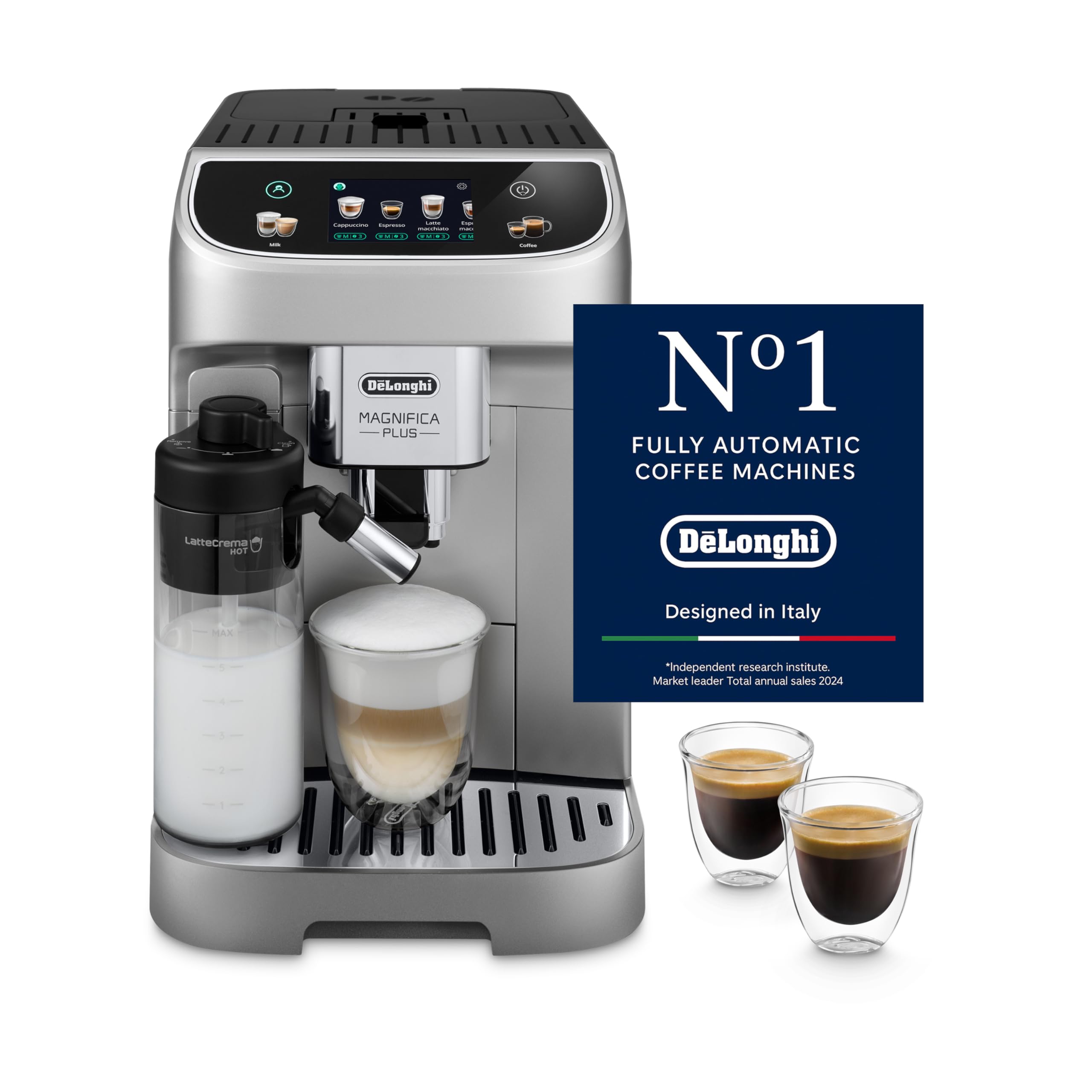 De’Longhi Magnifica Plus - Perfetto Kaffeevollautomat mit LatteCrema-Milchaufschäumer, 18 One-Touch-Getränke, farbiges Touch-Display, Silber Schwarz (ECAM322.70.SB) 4