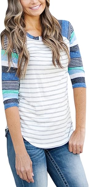 Amazon チェイス シークレット Chase Secret レディース Tシャツ ストライプ ボーダー柄 七分袖 カットソー トップス ブルー Xlサイズ Tシャツ カットソー 通販