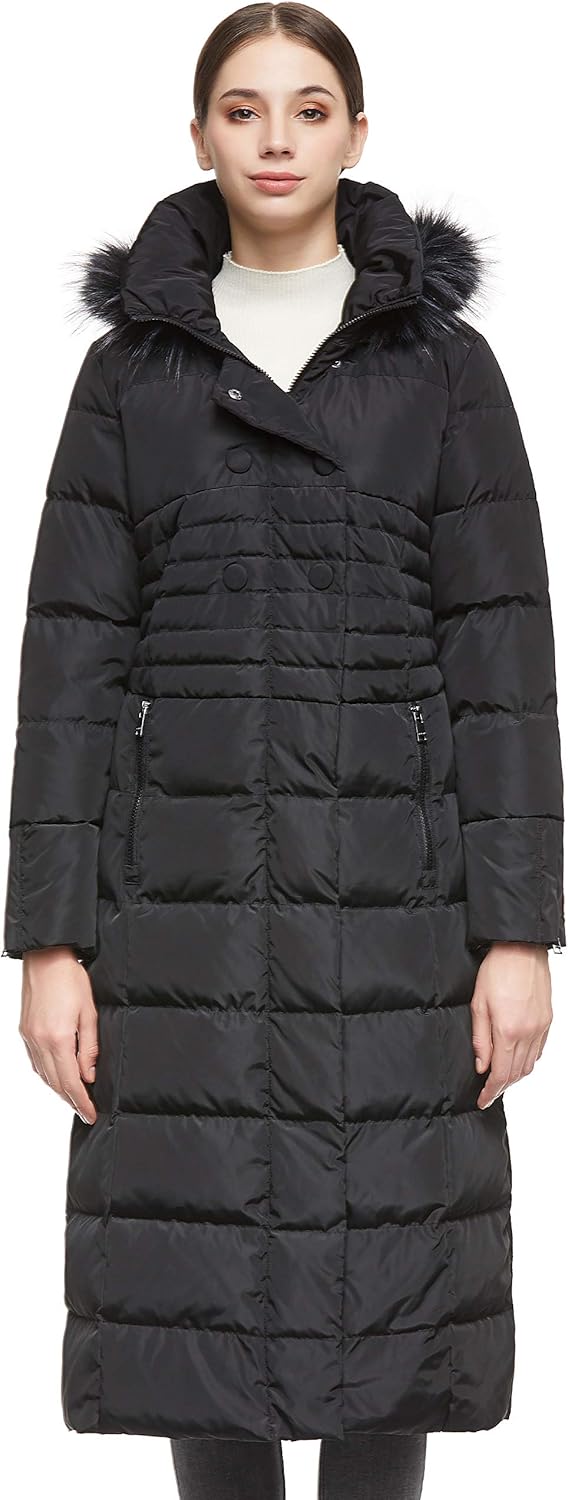 Orolay Women Warm Down Jacket with Hood Fur Raglan Sleeve Coat: Clothing