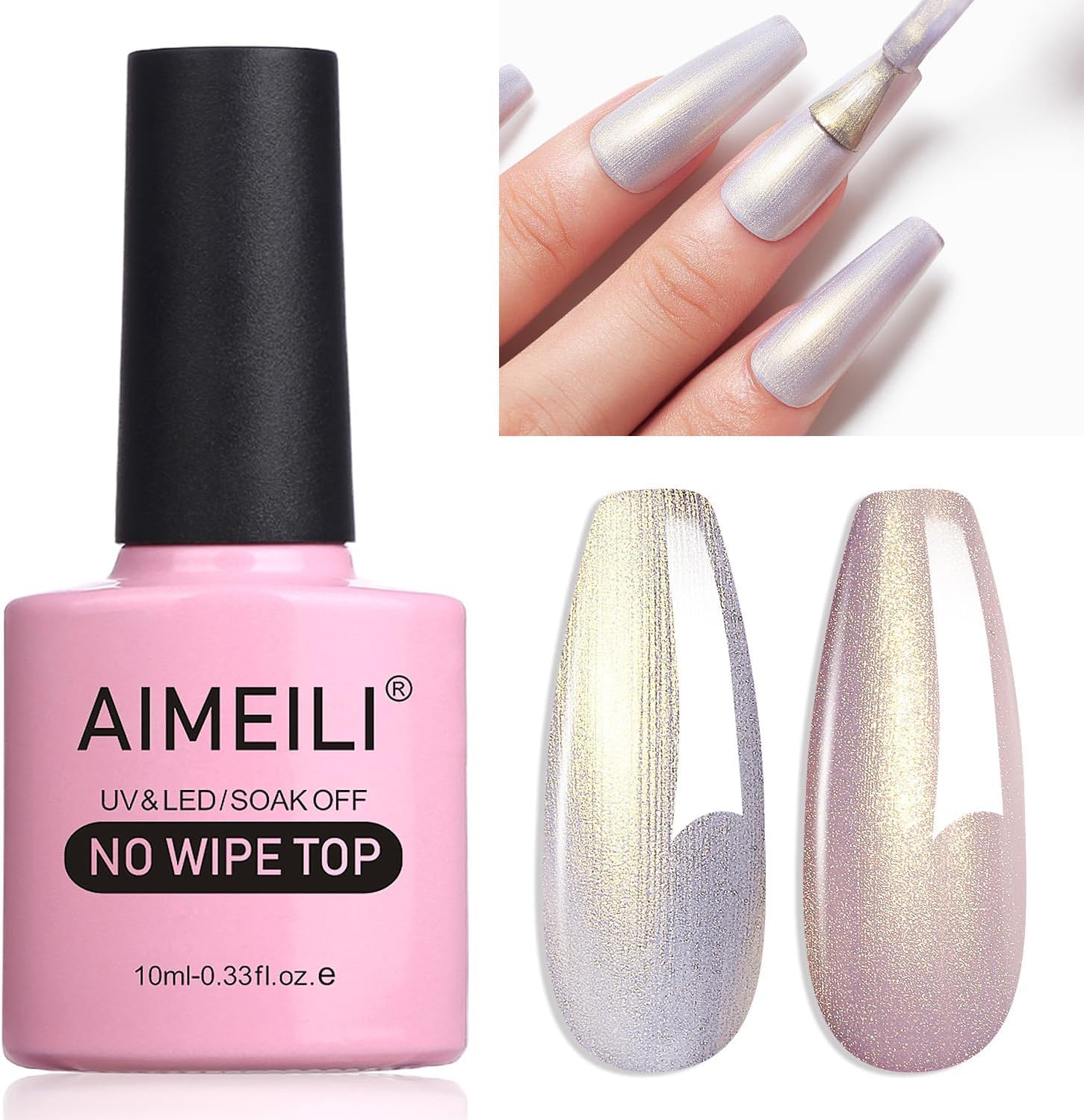 AIMEILI Gel Polish Glitter Top Coat, Micro Aurora Glitter Gel Polish Clear Gel Top Coat No Wipe UV LED Soak Off, Rainbow Shimmer Nail Art Top Gel, High Gloss Shiny Finish, Long Lasting, 10ml,012