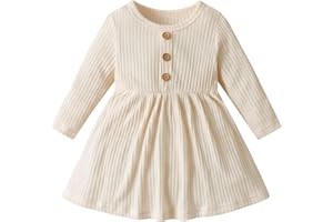 Infant Toddler Baby Girls One-Piece Dress Long Sleeve Solid Spring Fall Winter Skirt Outfits Set Little Kids Clothes