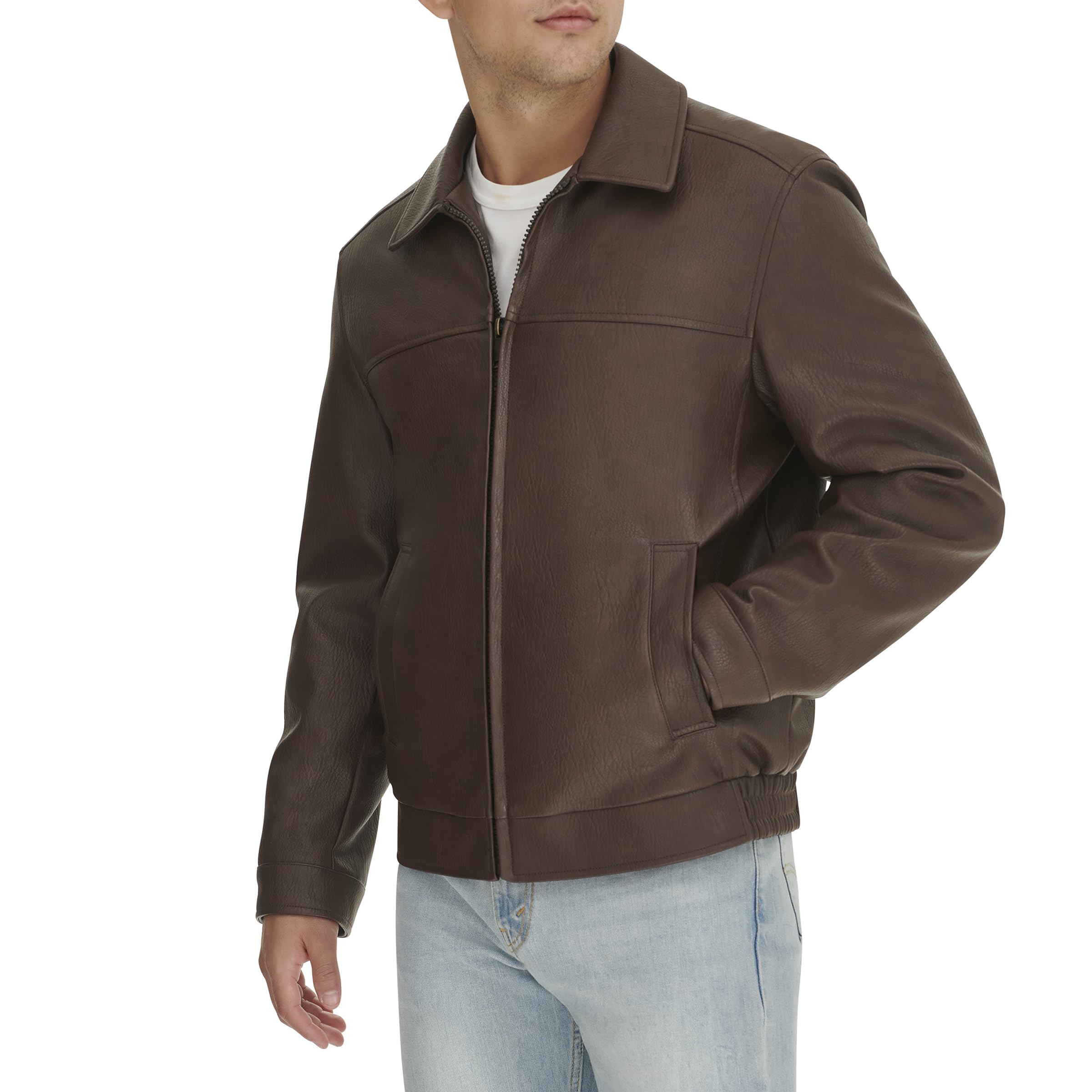 Dockers Men’s James Faux Leather Jacket, Brown, X-Large Tall