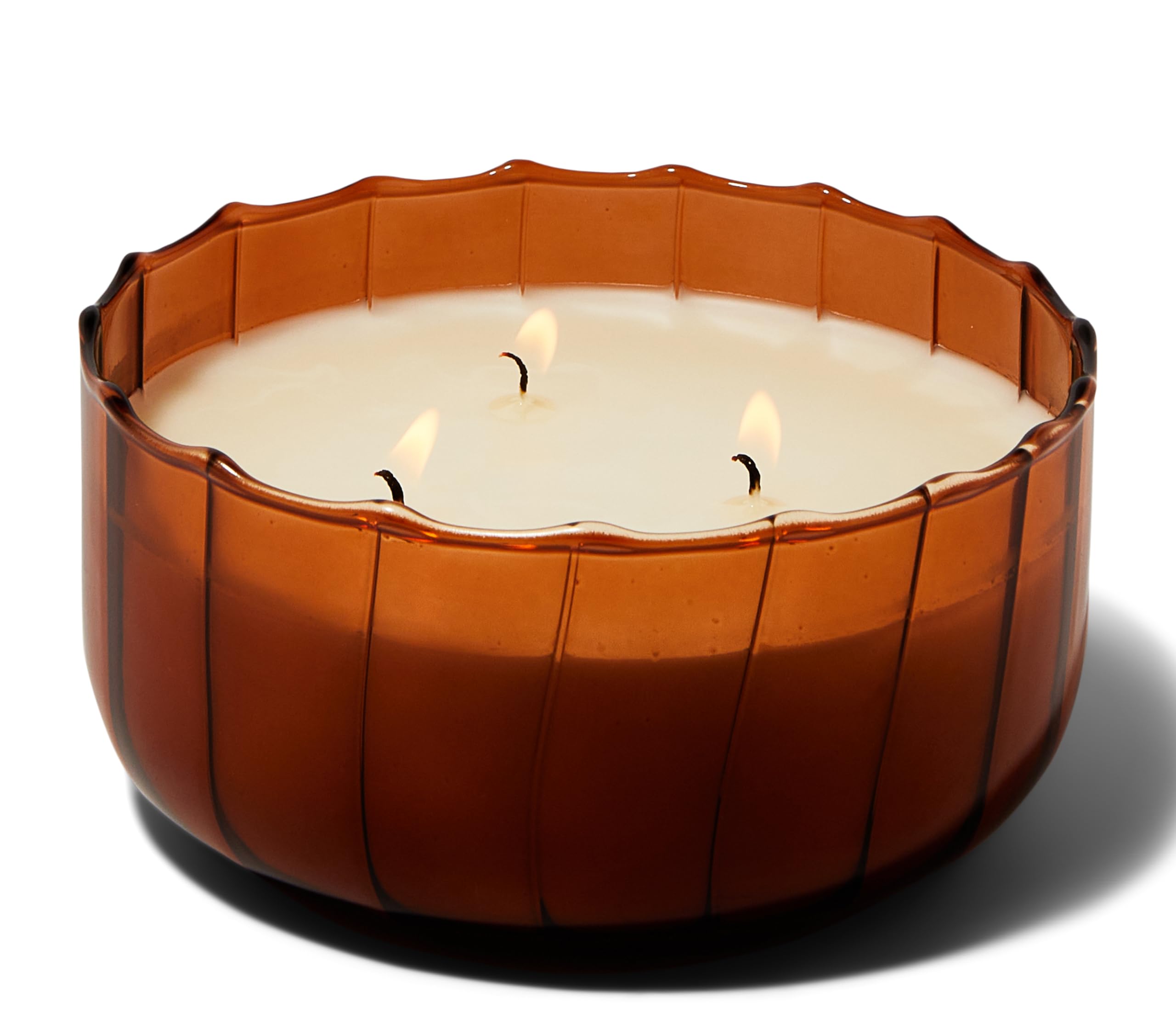 Paddywax Scented Candles Ripple Hand Blown Glass 3-Wick Luxury Artisan Candle, 340g, Amber - Tobacco Patchouli