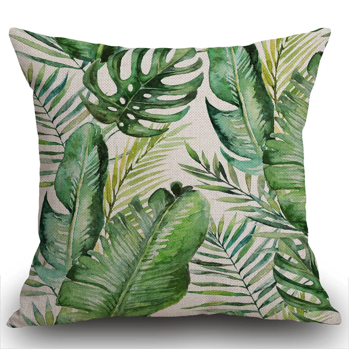 Smooffly Green Tropical Palm & Fern Leaves Cushion Cover, Tropical Palm Leaves Throw Pillow Case Home Decorative for Men/Women Living Room Bedroom Sofa Chair 18X18 Inch Pillowcase 45X45cm