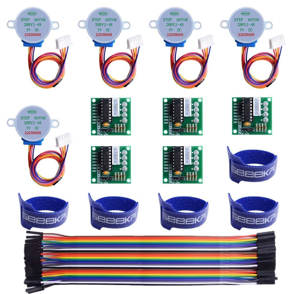 GeeekPi 5 Pack Geared Stepper Motor 28BYJ-48 ULN2003 5V Stepper Motor + ULN2003 Driver Board + Dupont Wire Jumper Wires Ribbon Cables Compatible with Arduino