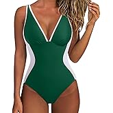 SUUKSESS Women One Piece Swimsuit Slimming Tummy Control Deep V Neck Bathing Suit