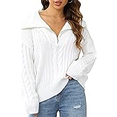 Blooming Jelly Women's Sweater Long Sleeve Quarter Zip Pullover Casual Loose Fit Cable Knit Tops