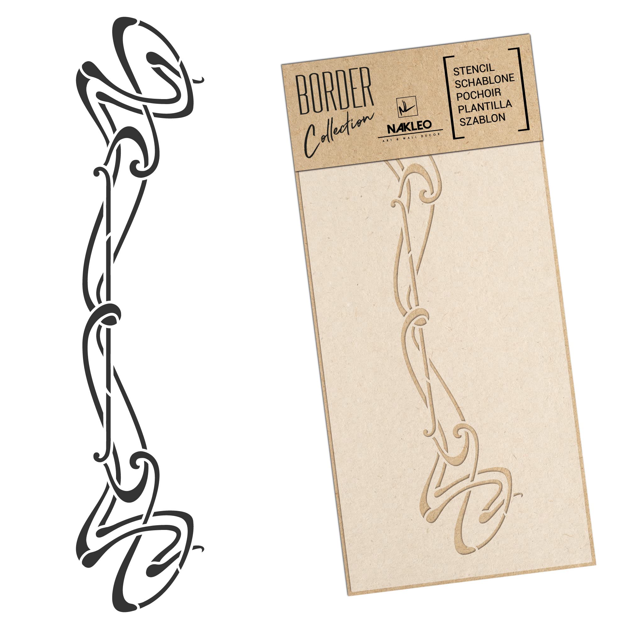 NAKLEO Border Wall Stencil 21x45cm, Art Nouveau Ornament Pattern, Reusable Plastic Template, Painting Stripe DIY Art and Craft Home Decor, Fabric Furniture Wood Paper Patio