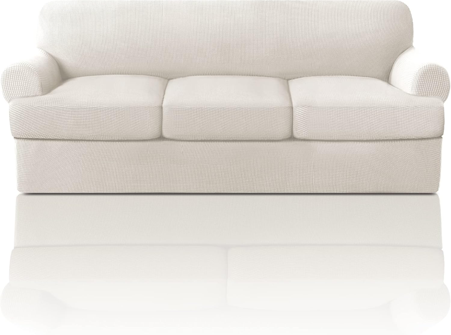 Slipcovers - T Cushion Sofa Slipcover 4 Pieces Sofa Covers for T Cushion Sofa Soft Couch Cover Sofa Slip Covers Furniture Covers with 3 Individual T Cushion Shape Seat Covers Machine Washable, Ivory