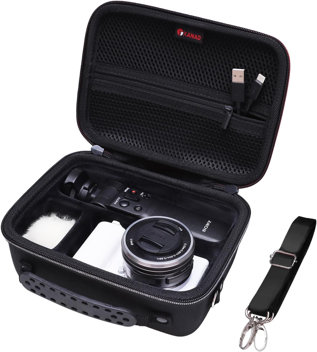 XANAD Hard EVA Case for Sony ZV-E10 / ZV-E10L / Alpha 6400 APS-C Mirrorless Interchangable-Lens Vlog Camera with Handgrip (Black with Shoulder Straps) — image 1