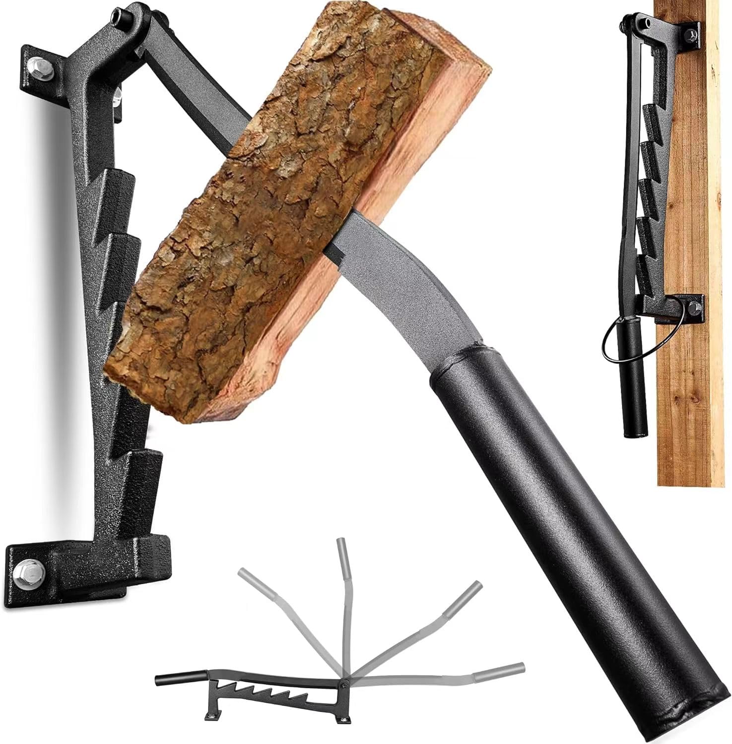 TOPWAY Manual Wood Log Splitter Wall Mounted Portable Firewood Splitter with Extra 40cm Replaceable Handle for Home Indoor Outdoor Camping Use