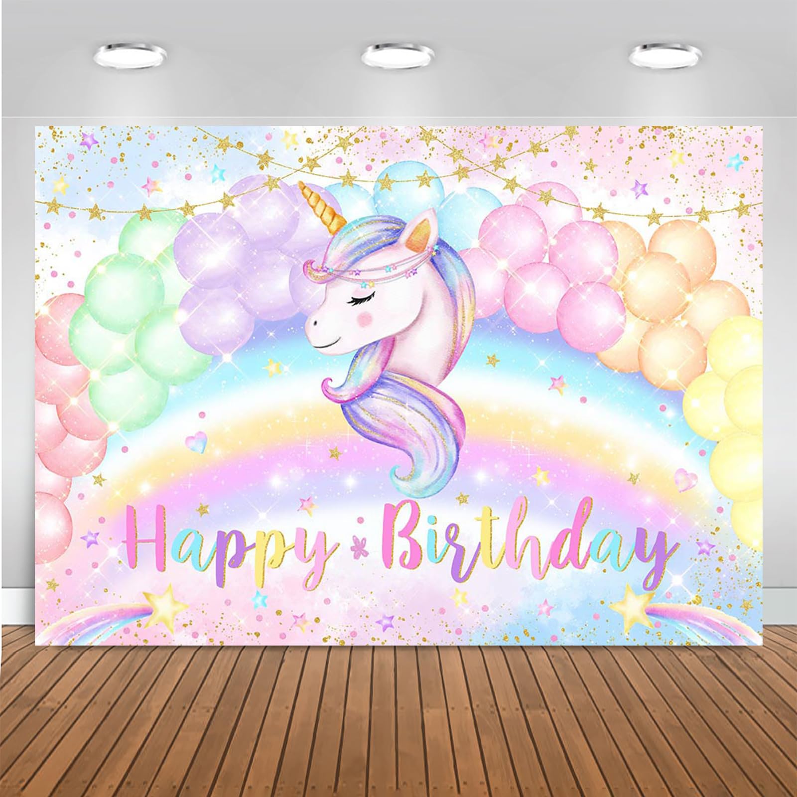 Kate Birthday Backdrop Colorful Rainbow Cloud Designed By Chain Photography, 6.5x6.5ft - Sitting Kids / Headshots / Pets / Microfiber (Printed