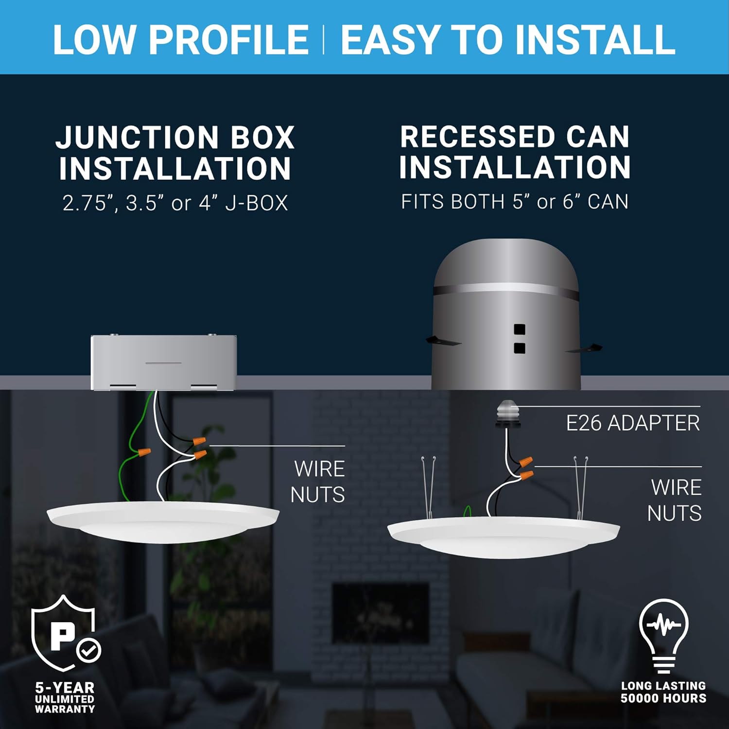 PARMIDA (12 Pack) 5/6” Dimmable LED Disk Light Flush Mount Recessed Retrofit Ceiling Lights, 15W (120W Replacement), 5000K, Energy Star & UL-Listed, Installs into Junction Box Or Recessed Can, 1050lm - - 
