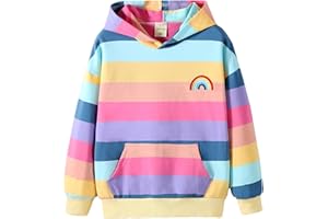 Julerwoo Toddler Girls Cotton Rainbow Sweatshirt Zip Up Hoodie Unicorn Dinosaur Pullover Sweatshirt Tops 2-12 Years