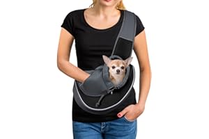 YUDODO Pet Dog Sling Carrier Mesh Hand Free Adjustable Dog Satchel Carrier Bag Papoose Crossbody for Small Animal Rabbit (S(up to 5 lbs), Black)