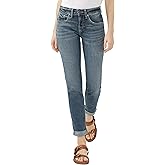 Silver Jeans Co. Women's Boyfriend Mid Rise Slim Leg Jeans, Dark Wash, 30W x 29L