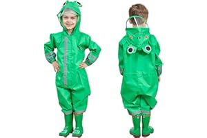 Hovkib Toddler Rain Suit with Hood Waterproof Coverall Kids Baby Jumpsuit One Piece Rainsuit Outdoors Rain Wear