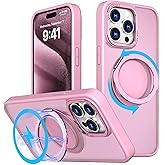 MXX Case Made for iPhone 15 Pro Max,360°Ring Stand Magnetic, Anti-Fingerprint, Military Drop Protection, Compatible with Mag-Safe and Soft Edge Translucent Slim Back 15 ProMax Phone Case (Pink)