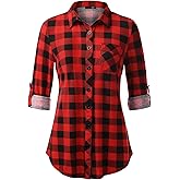 DJT Womens Button Down Shirts Fall Tops Soft Knitted Stretchy Roll Up Long Sleeve Dressy Casual Shirt Work Blouse Top