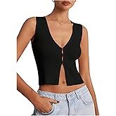 Floerns Women's Summer Sleeveless Knit Sweater Vest V Neck Slit Hem Tank Top