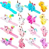 Flahard 16 Pcs Plush Animal Slap Bracelet Unicorn Plush Slap Bracelet Unicorn Stuffed Huggers Pat Ring Bulk for Christmas Birthday Favor Animal Party Gift, 16 Styles