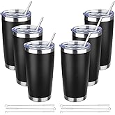 YEBTS Life 20 oz Tumbler with Lids and Straws, Stainless Steel Insulated Travel Coffee Mug, Double Wall Vacuum Insulated Tumblers, Powder Coated Coffee Tumbler for Cold & Hot Drinks (Black,6pack)