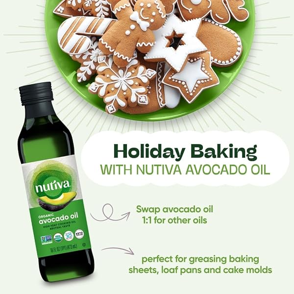 NUTIVA ORGANIC STEAM-REFINED AVOCADO OIL, 100% PURE, 16 FL OZ, USDA ORGANIC, NON GMO, WHOLE 30 APPROVED, KETO, PALEO, HIGH-HEAT OIL WITH NEUTRAL FLAVOR AND AROMA FOR COOKING & FRYING