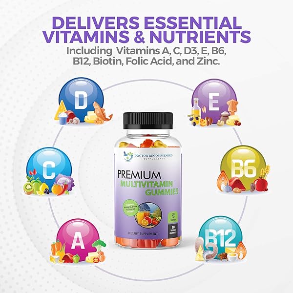 MULTIVITAMIN GUMMIES FOR ADULTS AND KIDS WITH VITAMIN A, C, D3, E, B6, B12, BIOTIN AND ZINC WITH NO HIGH FRUCTOSE CORN SYRUP, GLUTEN OR ARTIFICIAL SWEETENERS – 60 GUMMY VITAMINS, FULL 30-DAY SUPPLY