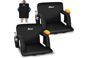 Romswi 2PCS Stadium Seats with Back Support 20.9 Inch,Foldable Bleacher Chair with Armrests,6 Adjustable Angle,Stadium Chairs for Outdoor Sport Events,Black