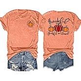 Thanksgiving Shirts for Women: Thankful Grateful Blessed Shirt Fall Pumpkin Tshirts Casual Short Sleeves Tops