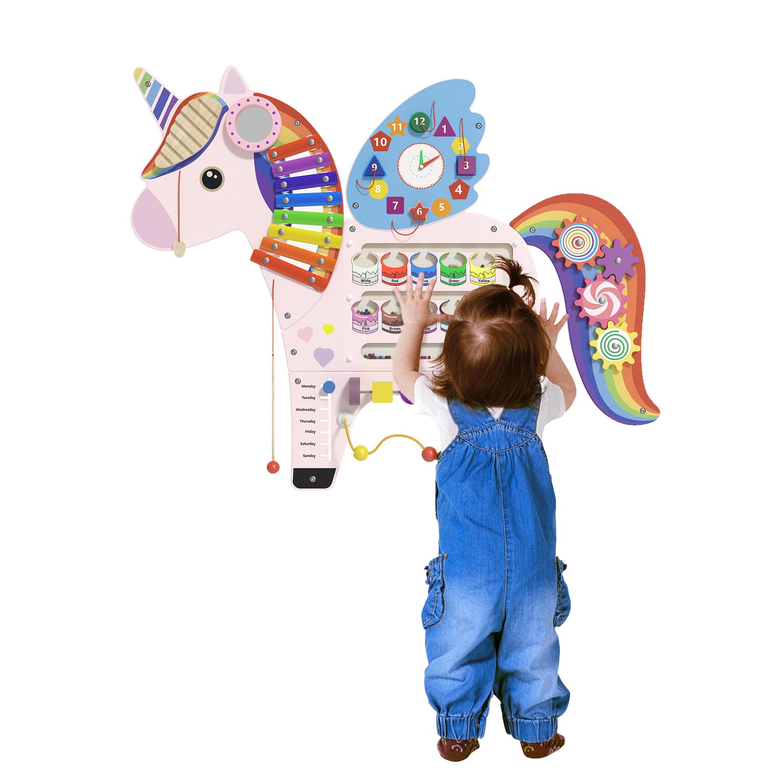 Photo 1 of Unicorn Sensory Wall Panel for Kids - Activity Wall Busy Board Panels, Montessori Toddler Wall Activity Board, Wall Toys for Toddlers 3, Activity Cube, Perfect for Toddler Playroom, Pink