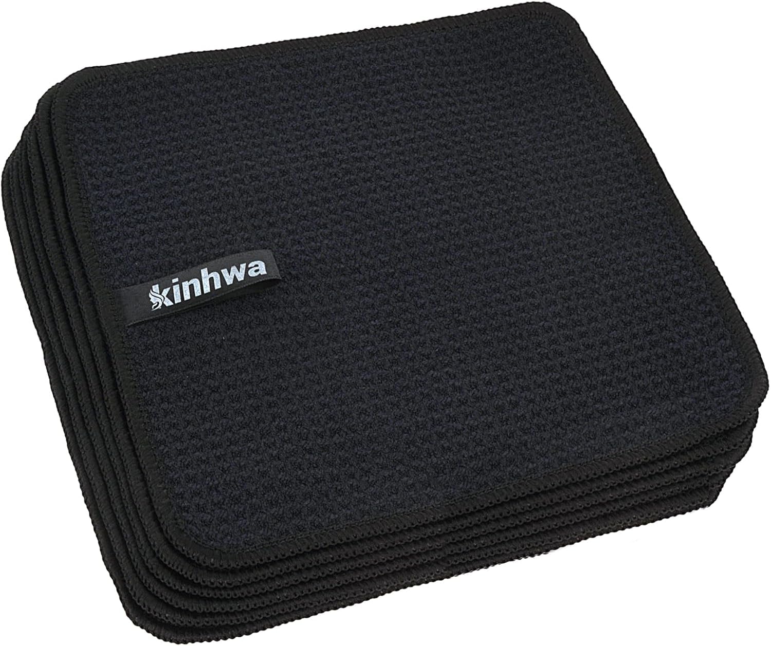 KinHwa 6 Pack Microfibre Drying Towels Waffle Dish Cloth Super Absorbent Washable Kitchen Tea Towels 20x20 cm Black