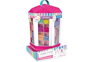 Make it Real 5 in 1 Activity Tower - Jewelry Making Kit with Storage - Heishi Beads, Plastic Links, Mini Rubber Bands, Round Beads & Thread - Friendship Bracelet Making Kit for Girls 8-10-12-14