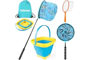TACKLURENET Kids Fishing Net, Aluminum Alloy Fishing Net Telescoping Handle, Foldable Heach Huckets for Kids, Butterfly Net with Storage Bag, Beach Net for Kids, Small Fishing Net, Butterfly Net for Kids