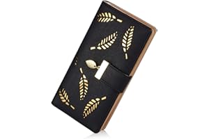Sweet Cute Chocolate Women's Long Leaf Bifold Wallet Leather Card Holder Purse Zipper Buckle Elegant Clutch Wallet Handbag for Women - Black