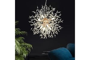 CM MZY Modern Crystal Chandeliers Firework, 8-Light Gold Dandelion Sputnik Ceiling Light Fixtures, Sputnik Chandelier for Bedroom Living Room Dining Room Kitchen Island Hallway