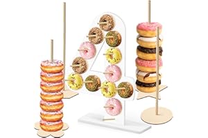 soleim 5 Pcs Donut Stand Set, Doughnut Party Supplies Include 1 Pc Digit Donut Wall Display Stand, 4 Pcs Doughnut Wall, for Birthday Wedding Baby Shower Party (White number 4)