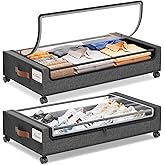 Yecaye Under Bed Storage with Wheels, 2 Pack Under Bed Storage Containers, Rolling Under Bed Shoe Storage Organizer, 30.71 x 16.93 x 6.69 in