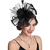SAFERIN Fascinator for Women Hair Clip Hat Bowler Feather Flower Veil Wedding Party Hat Tea Hat