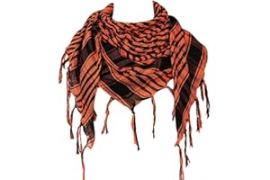 Lonfgrc Stylish Shemagh Scarf Fringed Checker Arab Shawl for Men Women Muslims Windprevent Headwrap Desert Neckscarf Orange