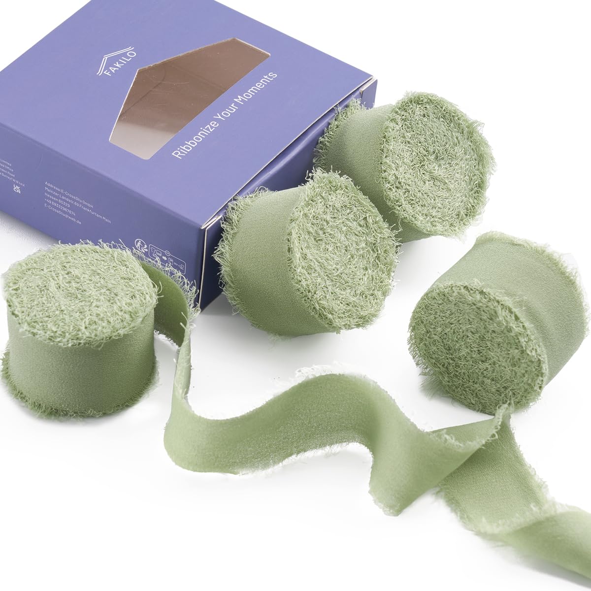 FAKILO Handmade Fringe Chiffon Ribbon - 4 Rolls 1'' X 5 Yd Light Green, 20 Yd Chiffon Silk Ribbon for Wedding Invitations, Bridal Bouquets, Gifts Wrapping, DIY Crafts