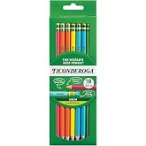Ticonderoga Wood-Cased Pencils, Pre-Sharpened | #2 HB Soft, Neon Colors, 18 Count, Standard Size, High Quality Eraser