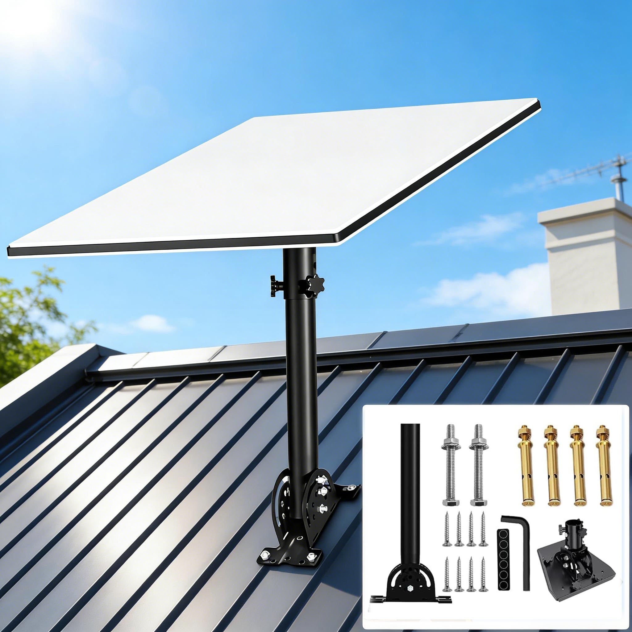 Gen 3 Starlink Mount, Heavy Duty Roof Mount with 160° Tilt & 360° Rotation Gen3 Pipe Adapter, Starlink Gen 3 Pole Mount for Standard V4 Dish, Wall Mounting Kit (Black)