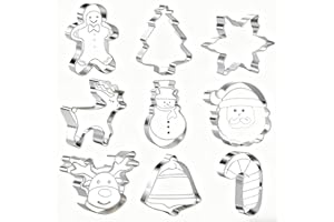 9Pcs Christmas Cookie Cutters Set,Stainless Christmas Baking Supplies,Gingerbread Man,Snowflake,Snowman Biscuit Cutters for B