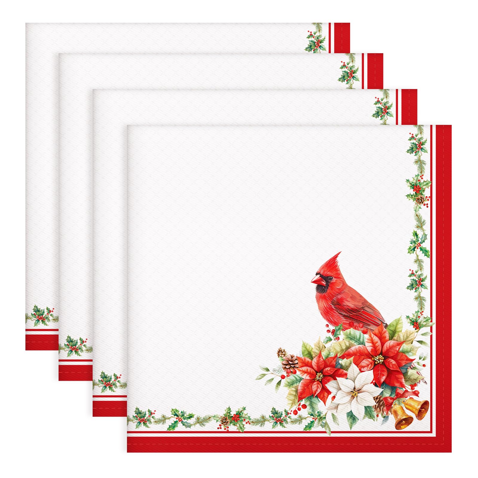 Arquiel Christmas Cardinal Napkins, 45 cm x 45 cm Floral Birds Dinner Cloth Napkins Set of 6, Washable Cotton Soft Absorbent Square Napkins for Dining Kitchen Party Wedding Decoration