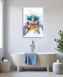 Funny Turtle Wall Art Sea Turtle with Glasses