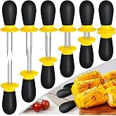 12 Pcs/6 Pairs Corn Holders, Stainless Steel Corn Cob Holders Corn on The Cob Skewers for Home Cooking BBQ Parties Camping, Yellow-Black