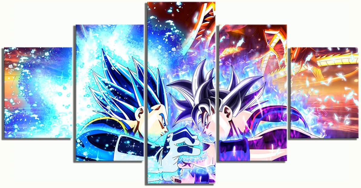 5 Piece Ultra Instinct VS Vegeta Pictures Super Animation Art Canvas Paintings for Home Decor (W) 60โโx32'' (H)